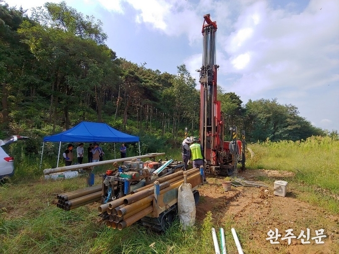 16일 배매산 폐기물매립장에 대한 시추작업이 시작됐다.