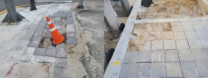 삼례로 인도공사가 지연되며, 주민들이 불편을 겪고 있다.