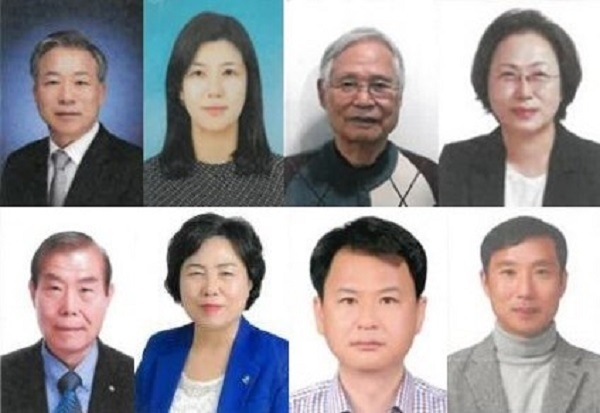 왼쪽 위부터 김기대, 박원희, 박태근, 봉선아, 유건옥, 이선재, 정명석, 진정욱